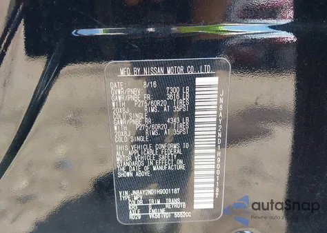 2017 Nissan Armada Platinum из США, поврежденный, VIN JN8AY2ND1H9001187